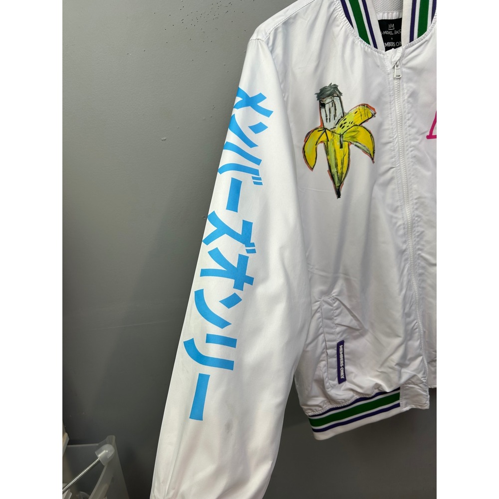 Members Only Bomber Jacket Men Medium White Basquiat Art Graphic Full Zip Street - Picture 5 of 11